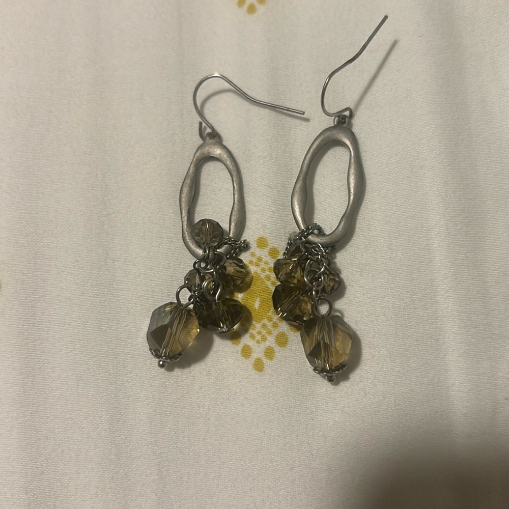 Silver tone and beaded dangle earrings